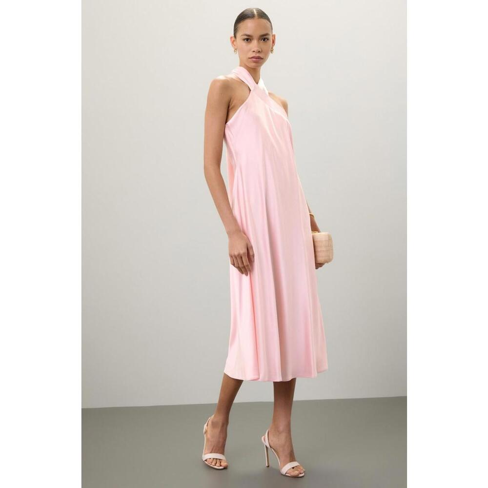 Lauren Ralph Lauren Pink Prasetijo Halter Midi Dress Size 10 with Stain